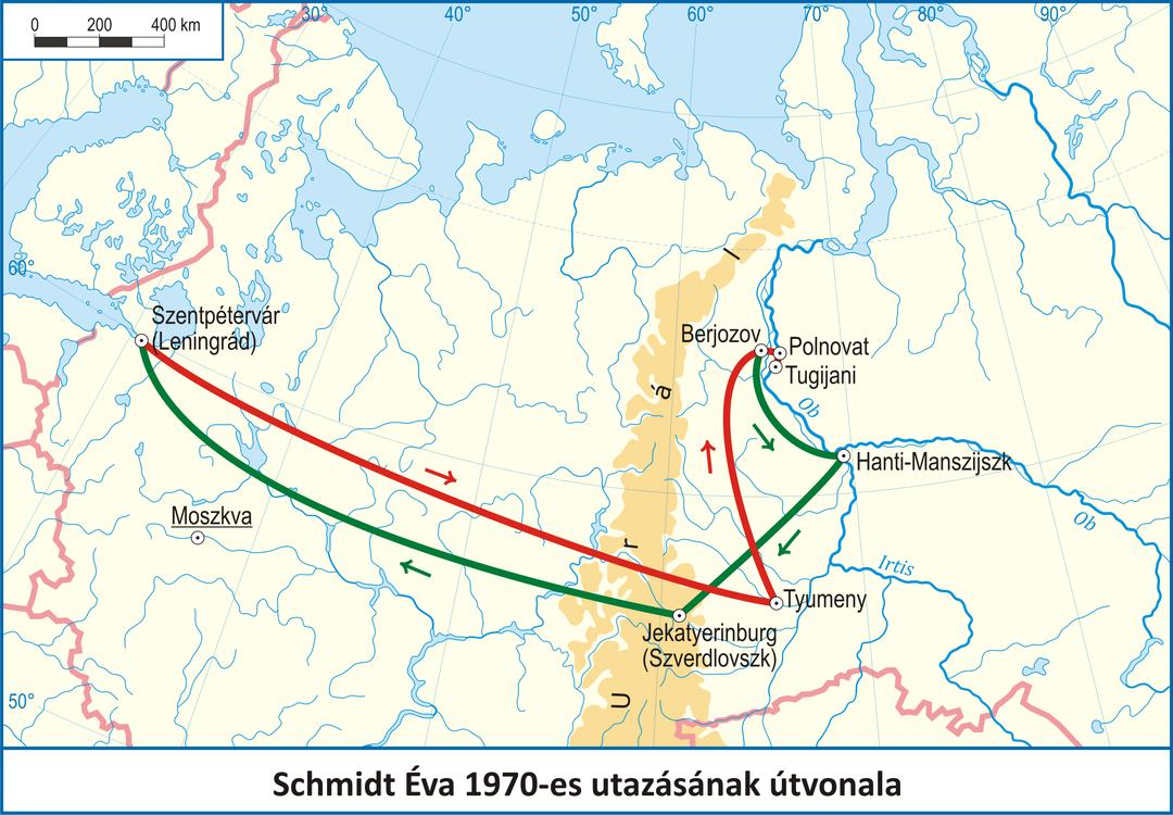 Map of Éva Schmidt’s travel route. Compiled by: Zoltán Gulyás